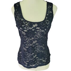BCBGMAXAZRIA  Irini Navy Blue Lace Tank Top Shirt Sleeveless Small